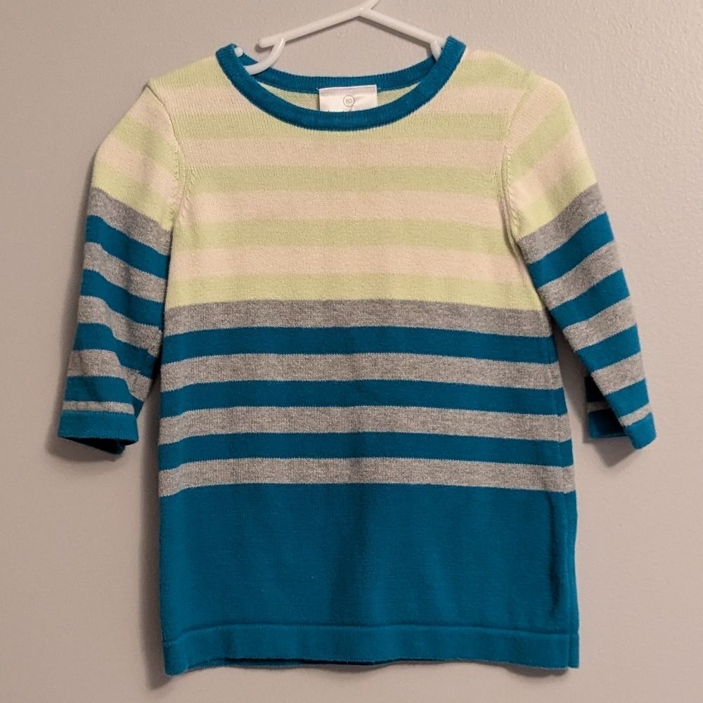 Hanna Andersson Striped Blue Gray Green Cream Sweater Dress Size 80, 18-25 Mons